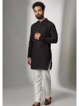 Spring Break - Men Black Rayon Printed Kurta with Pant