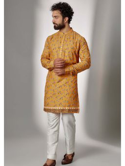 Spring Break - Men Yellow Cotton Embroidered Kurta with Pant