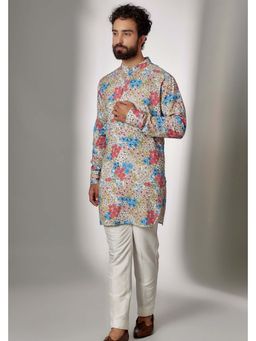 Spring Break - Men Multi-Colour Cotton Printed Kurta with Pant