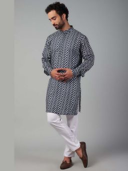 Spring Break - Men Black Pure Cotton Printed Kurta with Pant