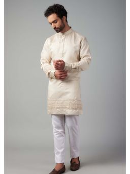 Spring Break - Men Cream Cotton Silk Embroidered Kurta with Pant