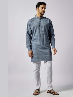 Spring Break - Men Grey Pure Cotton Embroidered Kurta with Pant