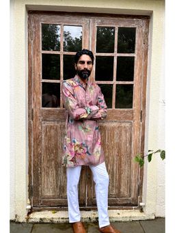 Spring Break - Men Mauve Silk Blend Printed Kurta with Pant