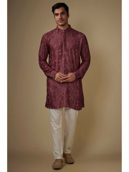 Spring Break - Men Maroon Viscose Embroidered Kurta with Pant