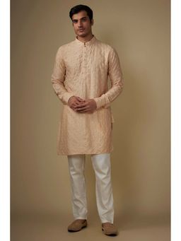 Spring Break - Men Pink Silk Blend Thread Work Kurta with Pant