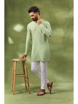 Spring Break - Men Green Silk Thread Work Kurta with Pant