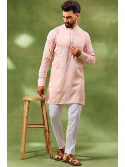 Spring Break - Men Pink Silk Blend Embroidered Kurta with Pant