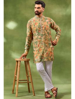 Spring Break - Men Green Cotton Printed Kurta with Pant