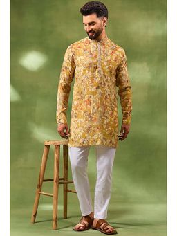 Spring Break - Men Yellow Linen Printed Kurta with Pant
