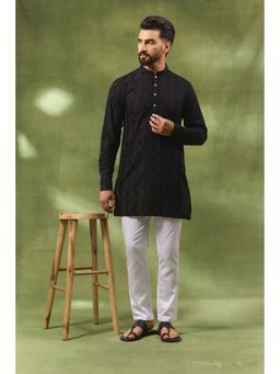 Spring Break - Men Black Viscose Embroidered Kurta with Pant