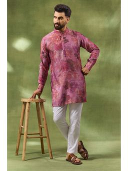 Spring Break - Men Pink Silk Printed Kurta with Pant