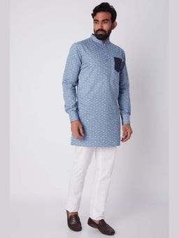 Spring Break - Heart Printed Denim Mandarin Neck Kurta