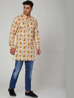Spring Break - Surfboard Green Printed Mandarin Neck Kurta