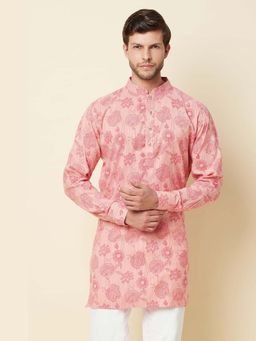 Spring Break - Oie Pink Mandarin Neck Kurta