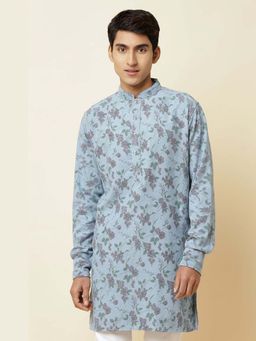 Spring Break - Denim Blue Printed Mandarin Neck Kurta