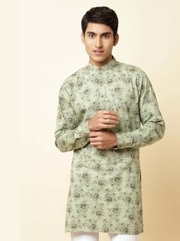 Spring Break - Green Floral Printed Mandarin Neck Kurta