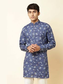 Spring Break - Blue Floral Printed Mandarin Neck Kurta