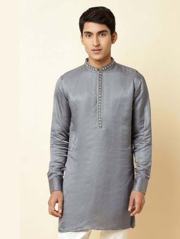 Spring Break - Grey Embroidered Mandarin Neck Kurta