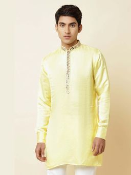Spring Break - Men Yellow Linen Embroidered Kurta with Pant