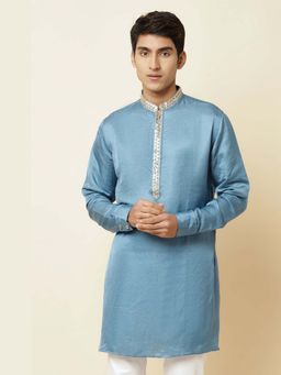 Spring Break - Blue Embroidered Mandarin Neck Kurta