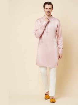 Spring Break - Men Pink Linen Embroidered Kurta with Pant