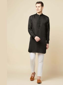 Spring Break - Black Embroidered Mandarin Neck Kurta