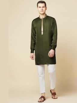 Spring Break - Men Green Art Silk Embroidered Kurta with Pant