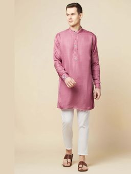 Spring Break - Pink Mandarin Neck Kurta with Floral Detail
