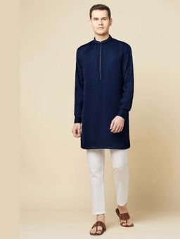 Spring Break - Navy Blue Embroidered Mandarin Neck Kurta