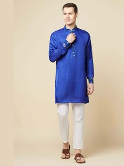 Spring Break - Blue Floral Printed Mandarin Neck Kurta
