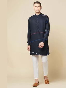 Spring Break - Navy Blue Digital Printed Mandarin Neck Kurta
