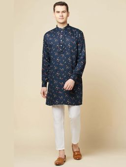 Spring Break - Blue Floral Digital Printed Mandarin Neck Kurta