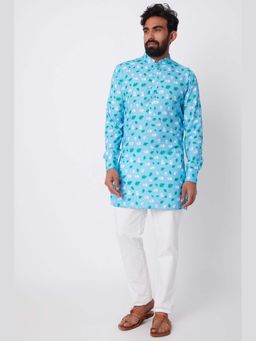 Spring Break - Skull Blue Printed Mandarin Neck Kurta