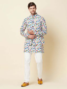 Spring Break - Men Multi-Colour Cotton Printed Nehru Jacket with Kurta and Pant
