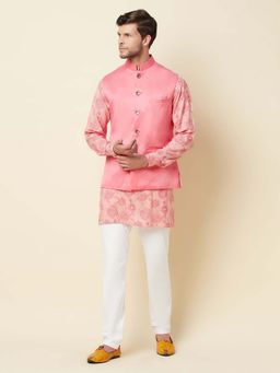 Spring Break - Men Pink Cotton Printed Nehru Jacket with Kurta and Pant