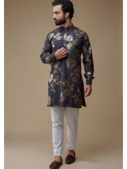 Spring Break - Men Black Rayon Printed Kurta with Pant