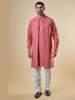 Spring Break - Men Pink Rayon Printed Jacket with Kurta and Pant
