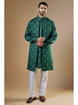 Spring Break - Men Green Rayon Printed Jacket with Kurta and Pant
