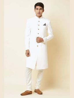 Spring Break - White Mandarin Neck Sherwani Set