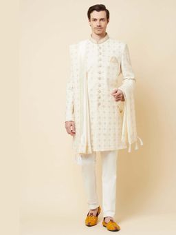 Spring Break - White Lucknow Chikankari Embroidered Sherwani Set with Dupatta