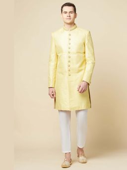 Spring Break - Yellow Embroidered Mandarin Neck Sherwani Set