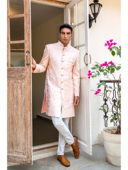Spring Break - Light Pink Embroidered Mandarin Neck Sherwani Set