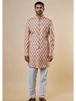 Spring Break - Peach Floral Mandarin Neck Sherwani Set