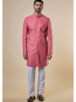 Spring Break - Pink Foil Printed Mandarin Neck Sherwani Set