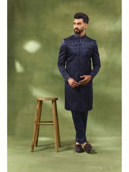 Spring Break - Navy & Gold Floral Jacquard Sherwani Set
