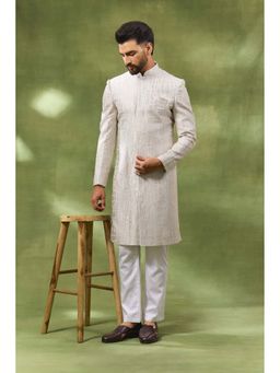 Spring Break - Ivory Heavy Embroidered Mandarin Neck Sherwani Set