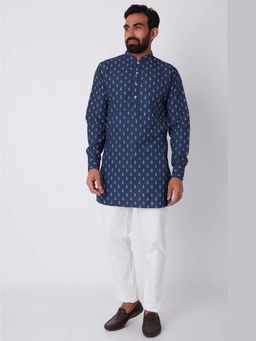 Spring Break - Pineapple Blue Printed Mandarin Neck Kurta