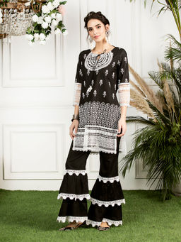 Mulmul - Black Embroidered Cotton Portia Kurta