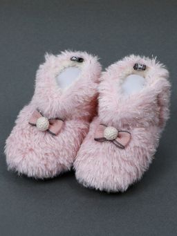 Baby Moo - Papa's Angel Velcro Warm Furry Booties Pink