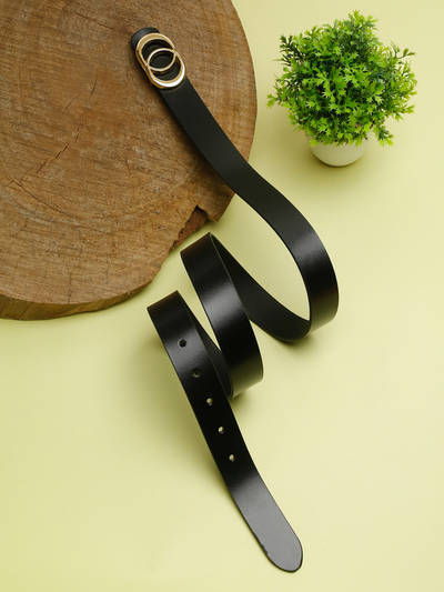 Women Black Solid Genuine Leather Belt